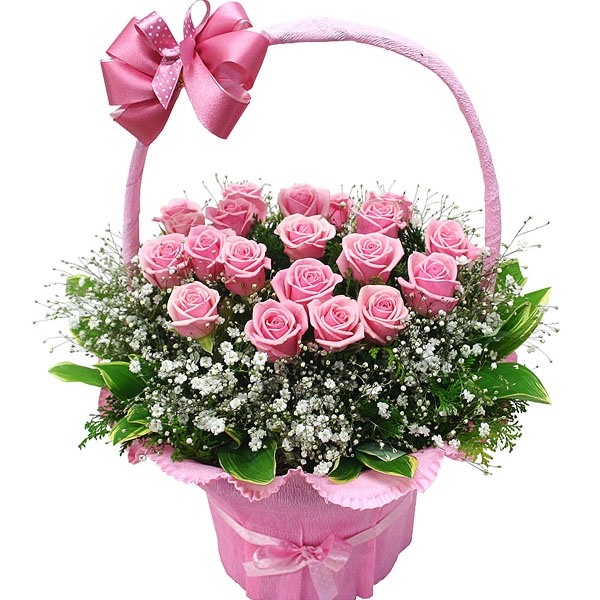 祝你生日快乐-19枝粉色玫瑰,满天星绿叶丰满 -全国送货上门优惠价格