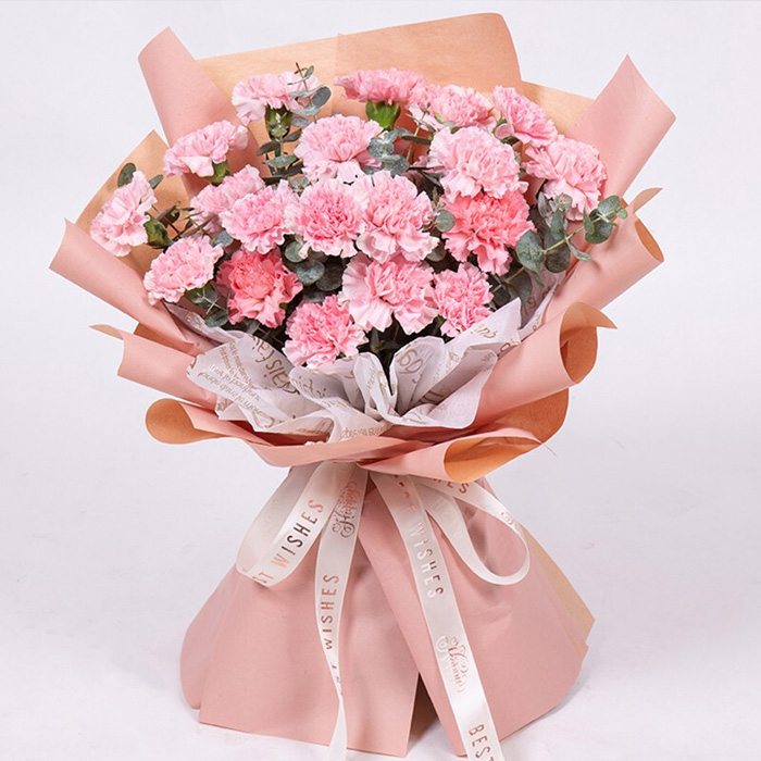19朵粉色康乃馨，尤加利叶搭配